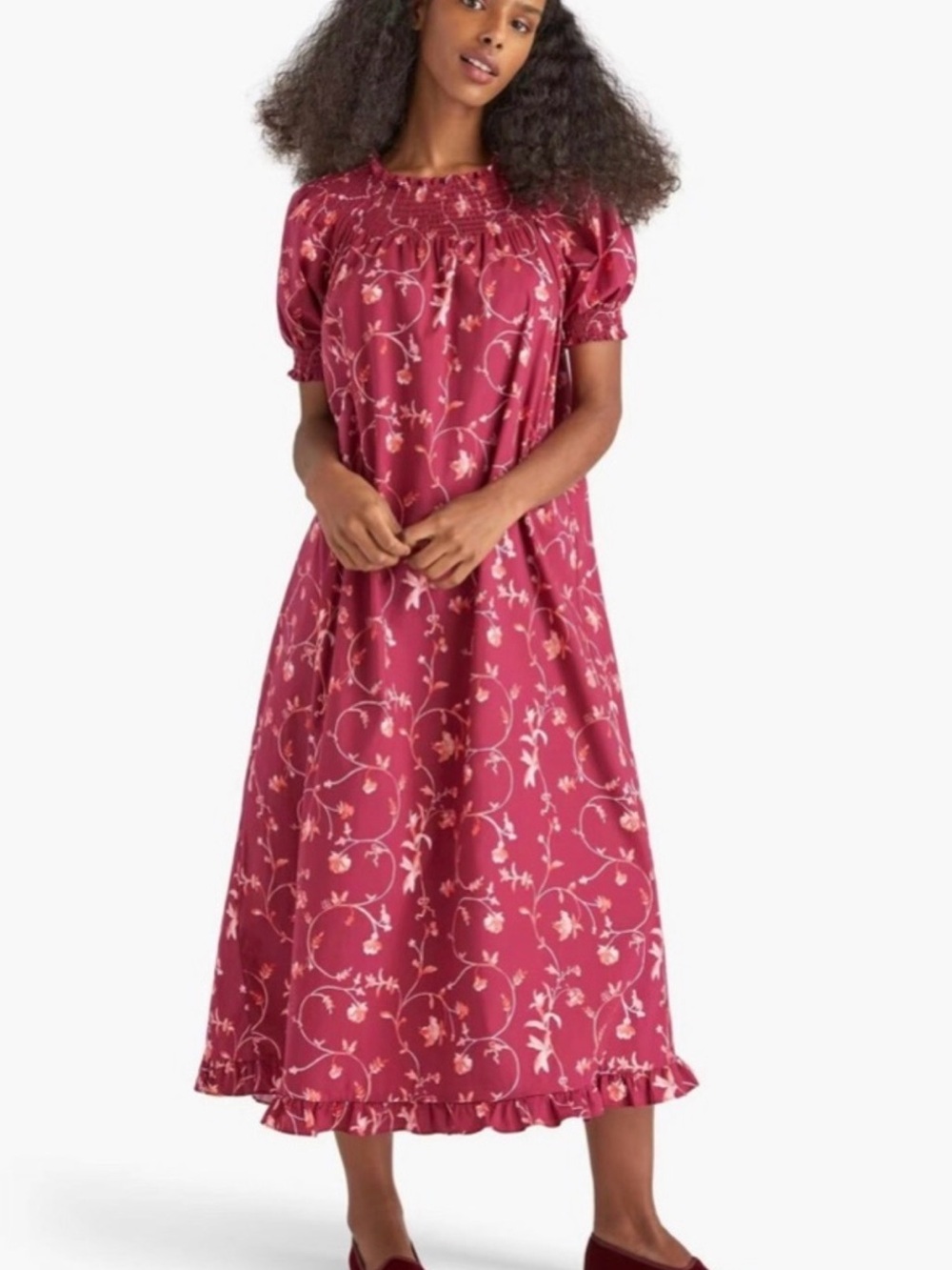 Hill House Floral Smocked Maxi Dress in Berry